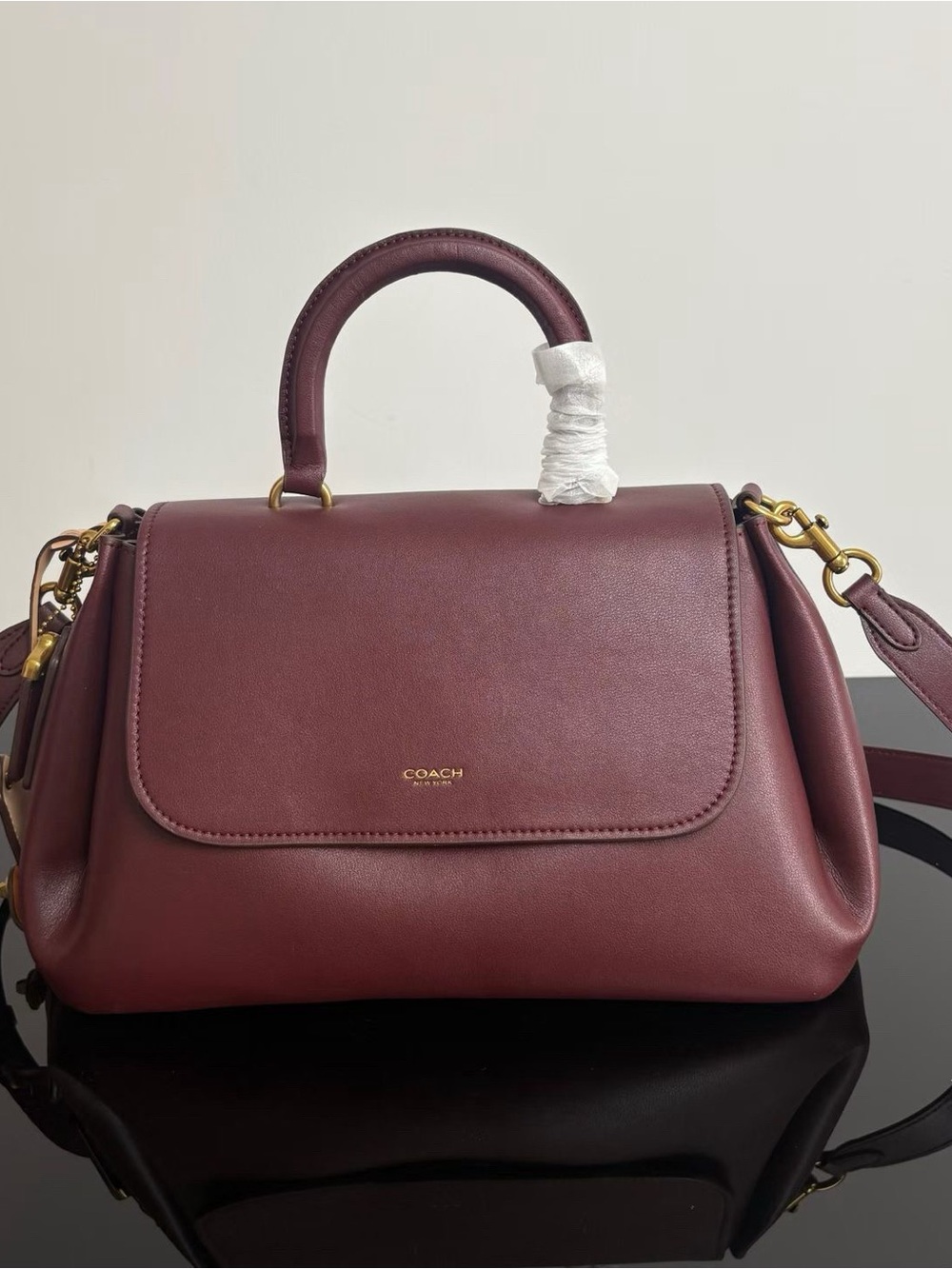 Coach Burgundy Leather Top-Handle Shoulder Bag with Gold Hardware